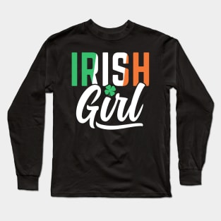 Irish Girl Shamrock Funny St Patrick's Day Gift For Women Girls Long Sleeve T-Shirt